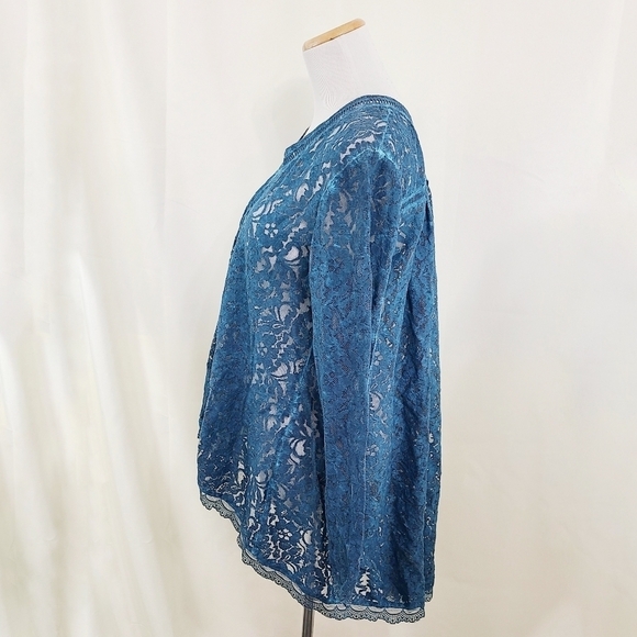 Kyla Seo Caite Nahara lace tunic top sheer teal blue size small - Picture 3 of 5